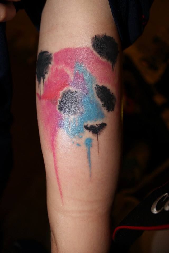 Watercolor Panda Face Tattoo On Half Sleeve