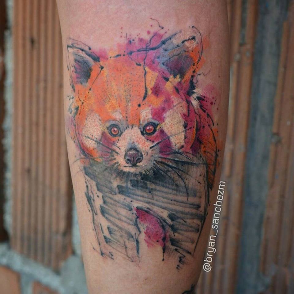 Watercolor Red Panda Tattoo On Leg