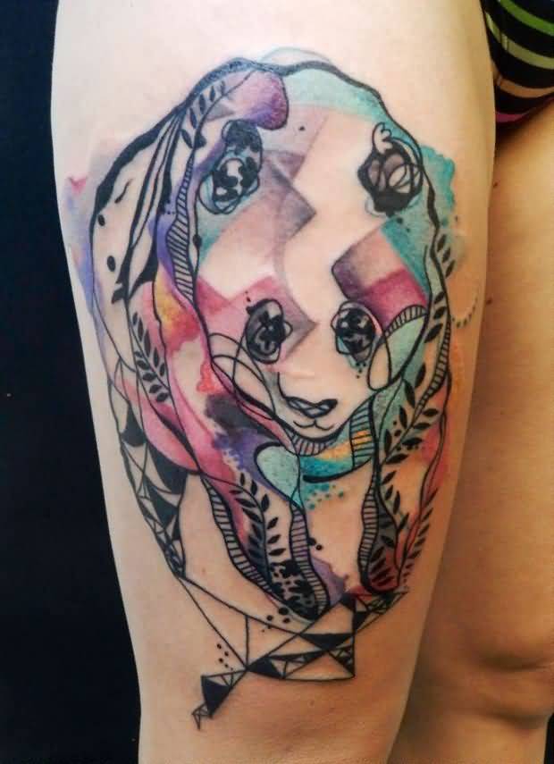 Watercolor Style Panda Tattoo On Thigh