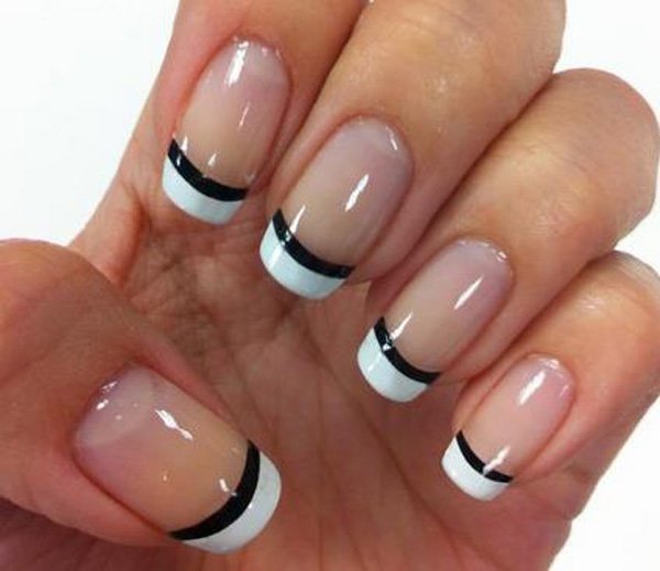White And Black Glossy French Tip Nail Art