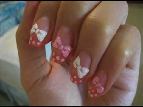 White And Pink 3d Bow Nail Design
