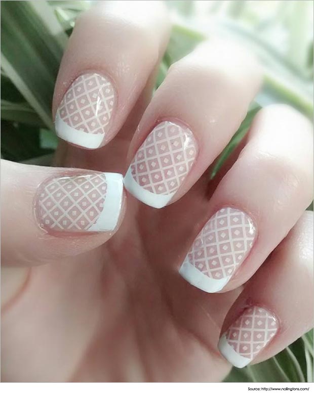White French Tip Nail Art With Pattern Design