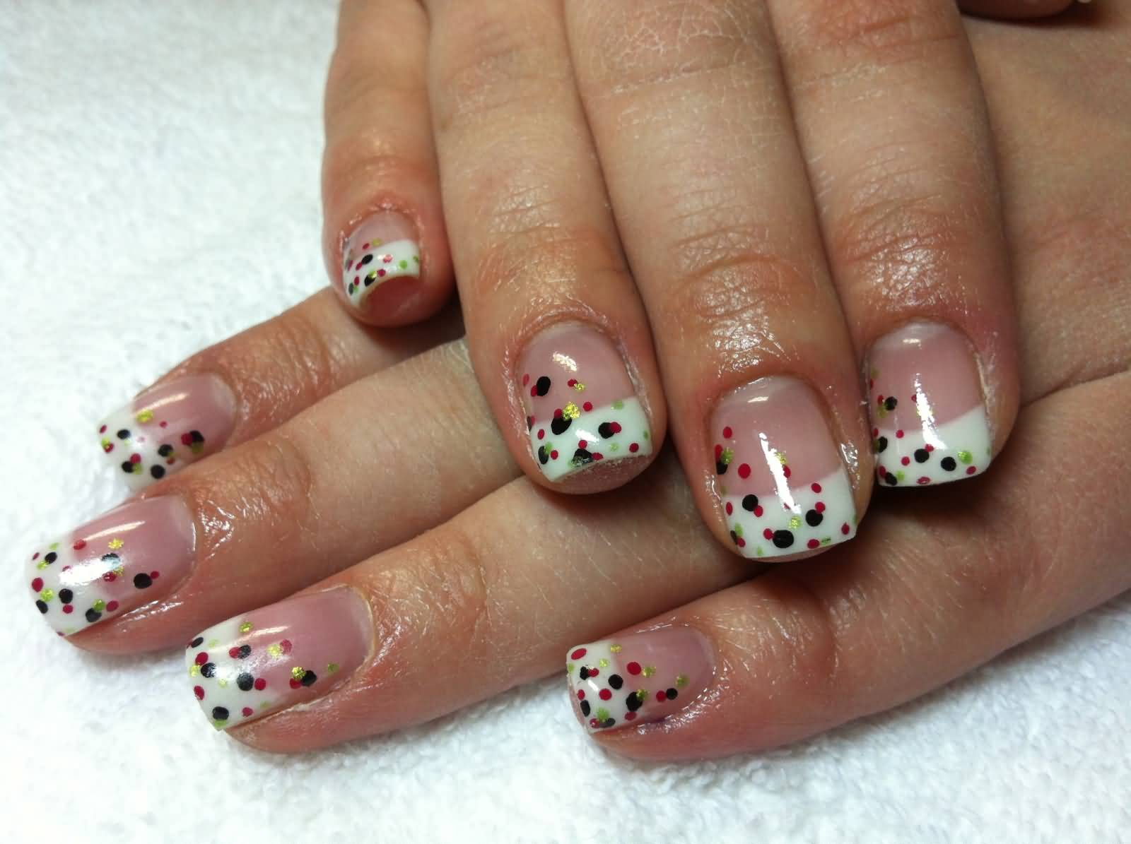 White French Tip With Colorful Dots Design