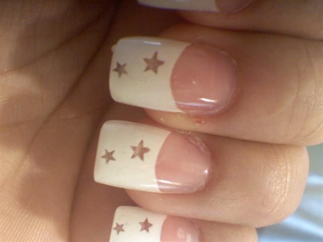 White French Tip With Stars Design French Tip Nail Art