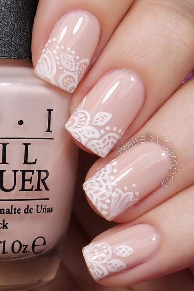 White Lace Flower Nail Art Idea