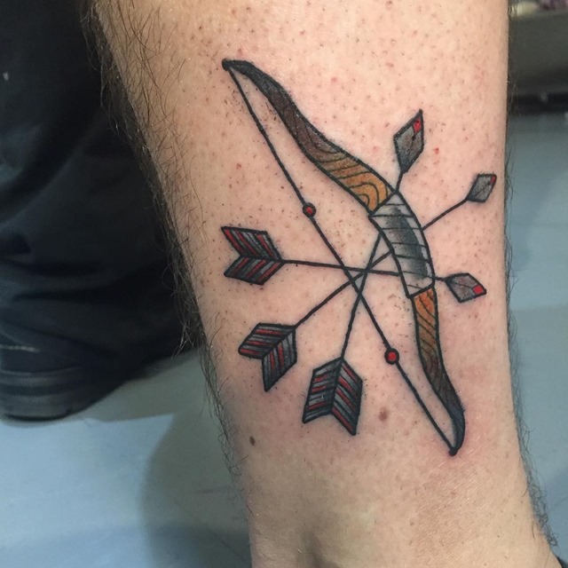 Wonderful Bow And Arrow Tattoo On Leg