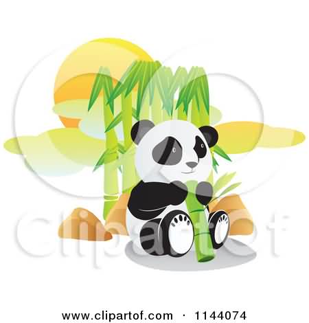 Wonderful Baby Panda Eating In Front Of Bamboos  Tattoo Design