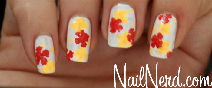 Yellow And Red Simple Flower Nail Art