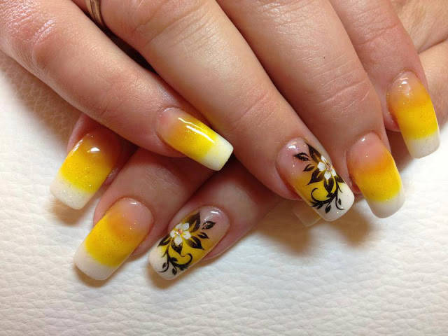 Yellow Flowers Nail Design Idea