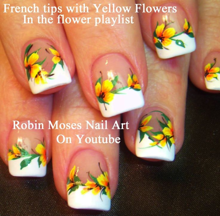 French Tip With Yellow Flowers Nail Art