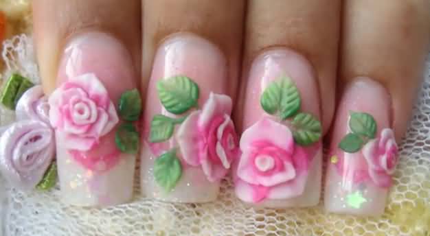 Acrylic 3d Rose Flowers Nail Art