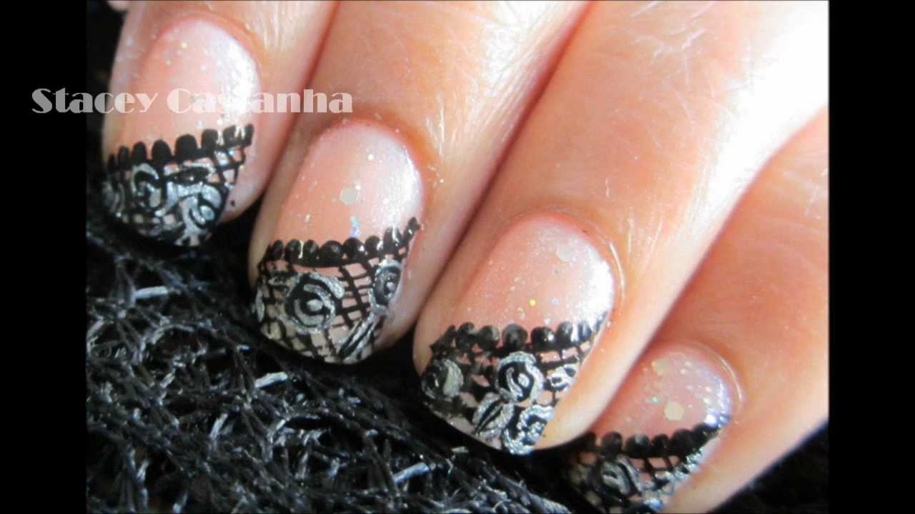 Acrylic French Tip Black Lace Nail Art