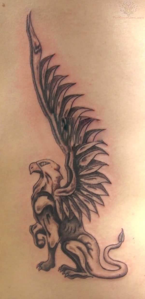 Amazing Griffin With Huge Wings Tattoo
