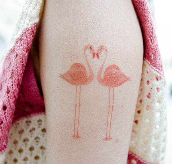 Amazing Two Flamingos Tattoo On Half Sleeve