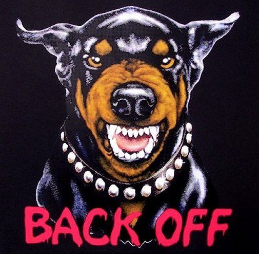 Angry Doberman With Back Off Tattoo Design