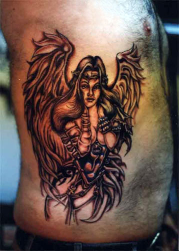 Archangel Girl Tattoo On Side Rib