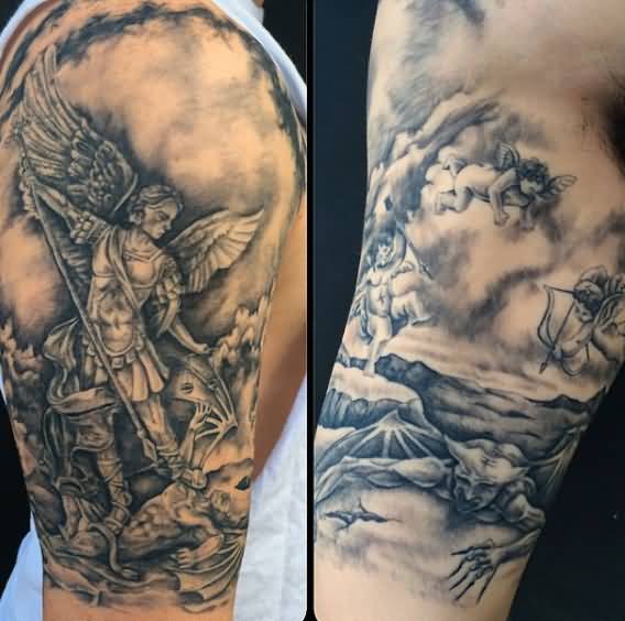 Archangel Michael tattoo On Right Bicep