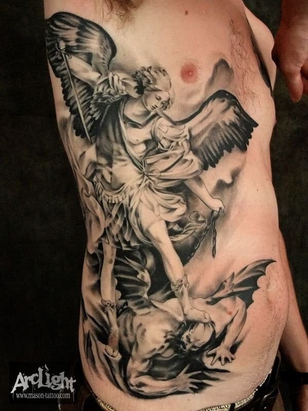 Archangel Michael tattoo On Side Rib by Mason Williams