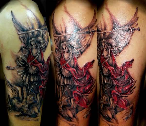 Archangel Tattoo Design On Half Sleeve