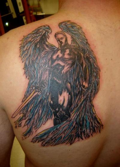 Archangel Tattoo On Left Back Shoulder For Men
