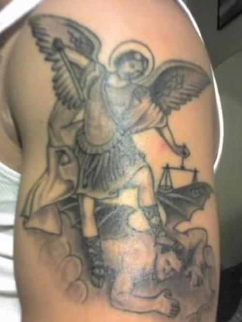 Archangel Tattoo On Left Shoulder For Men