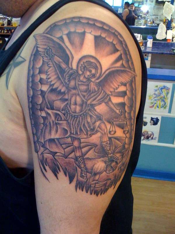 Archangel Tattoo On Left Shoulder