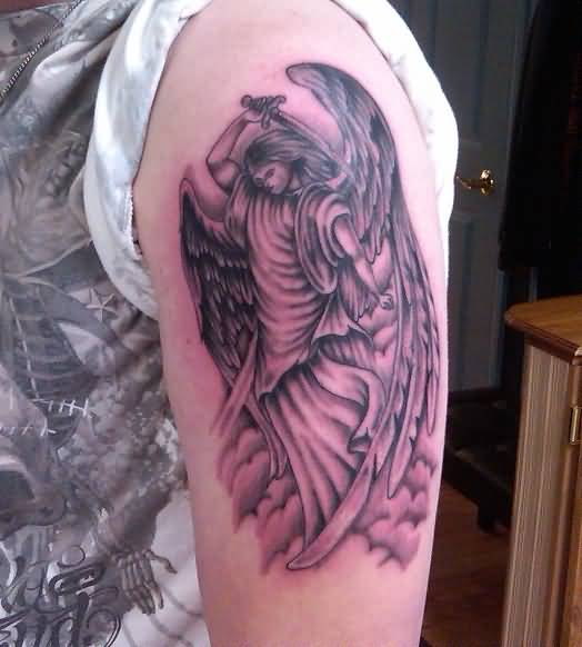 Archangel Tattoo On Left Shoulder