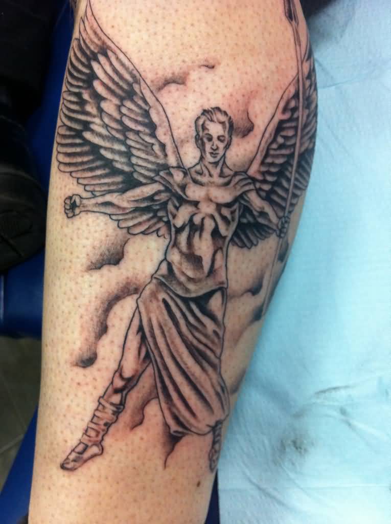 Archangel Tattoo On Leg by Terry Christian