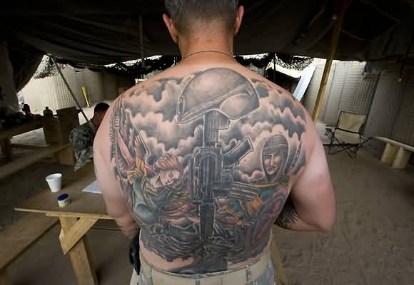 Archangel Tattoo On Man Full Back