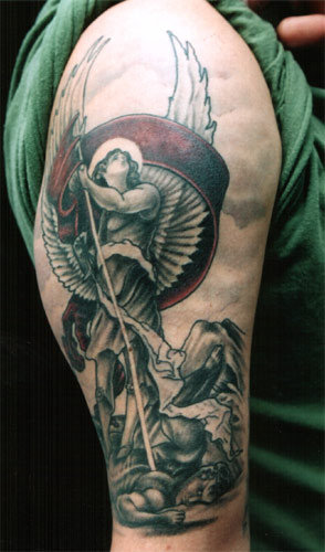Archangel Tattoo On Right Half Sleeve