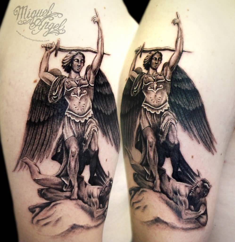 Archangel Tattoo On Right Shoulder by Miguel