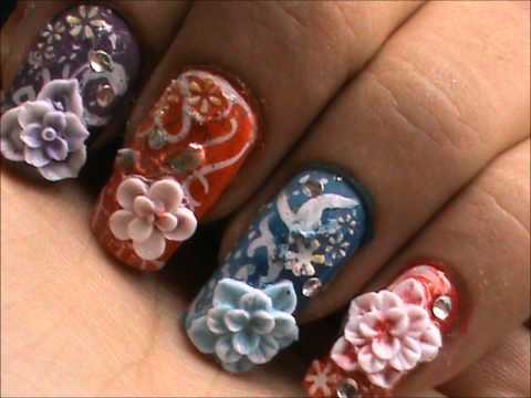 Beautiful Acrylic 3d Flowers nail Art