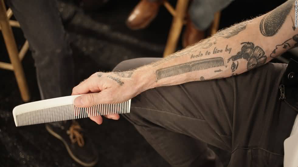 Beautiful Comb With Other Designs Tattoo On Forearm