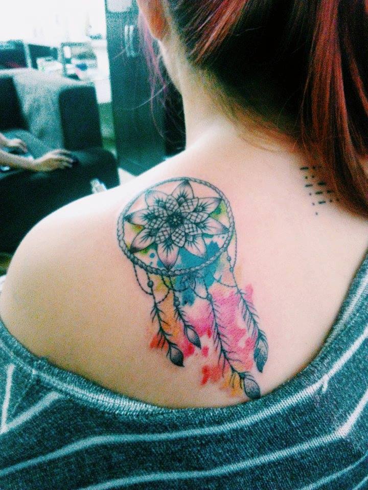Beautiful Dreamcatcher Tattoo On Left Back Shoulder