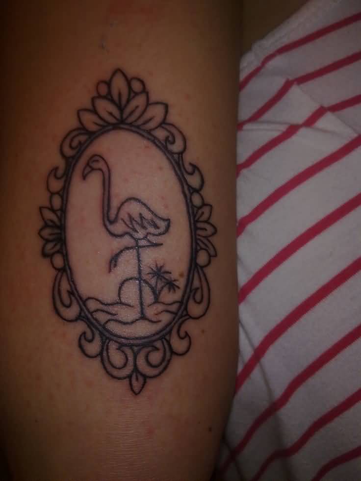 Beautiful Flamingo In Mirror Tattoo On Half Sleeve
