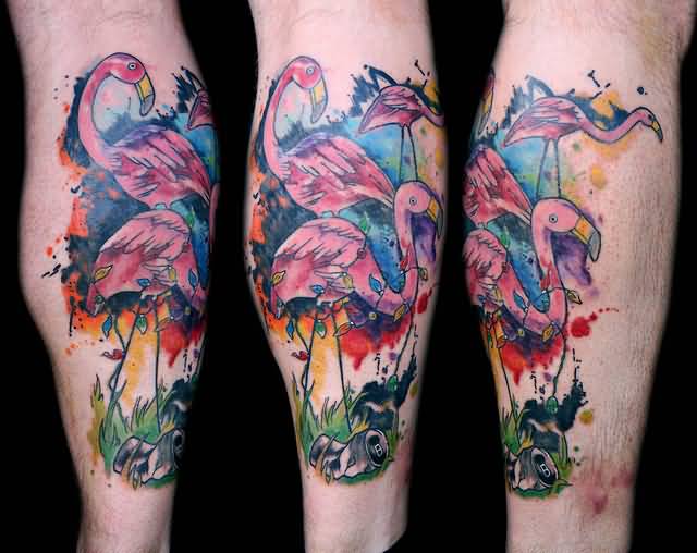 Beautiful Flamingo Tattoo On Leg
