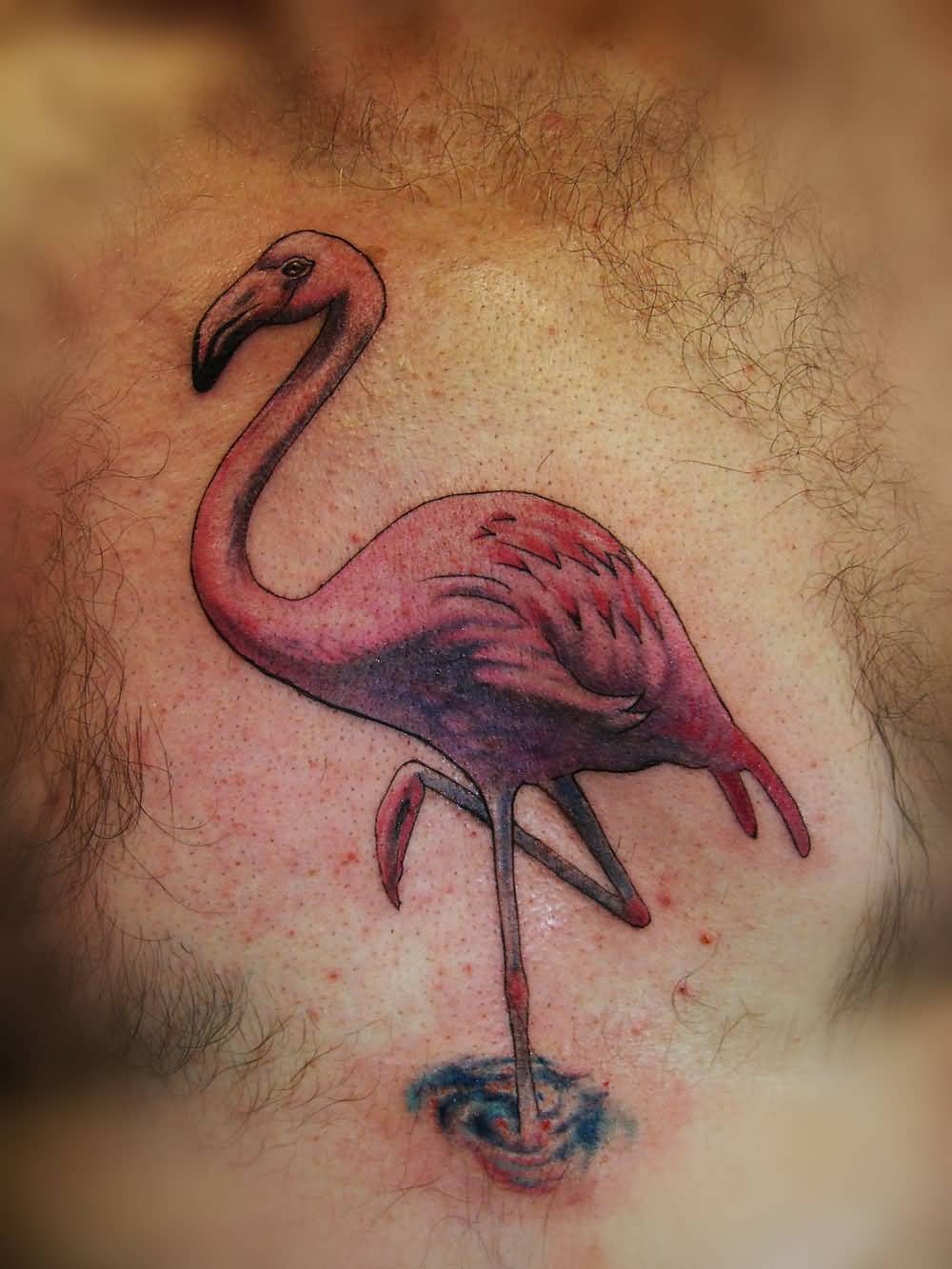 Beautiful Flamingo Tattoo On Man Chest