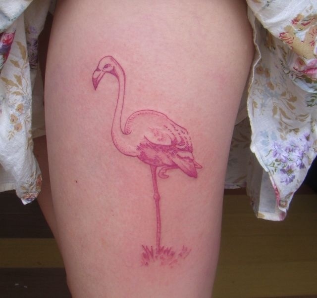 Beautiful Flamingo Tattoo On Thigh