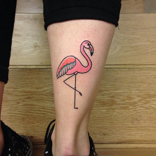 Beautiful Small Flamingo Tattoo On Back Leg