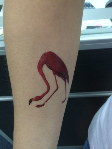 Beautiful Small Red Flamingo Tattoo On Forearm