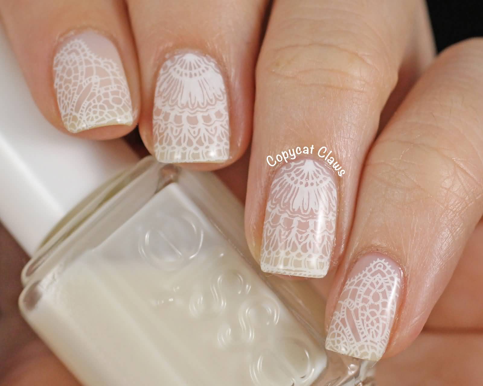 Beautiful White Lace Nail Art Design