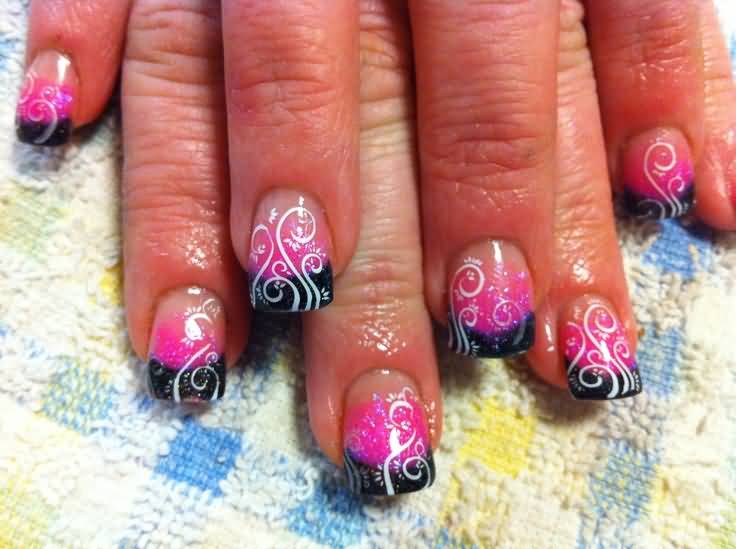 Black And Pink Acrylic Nails