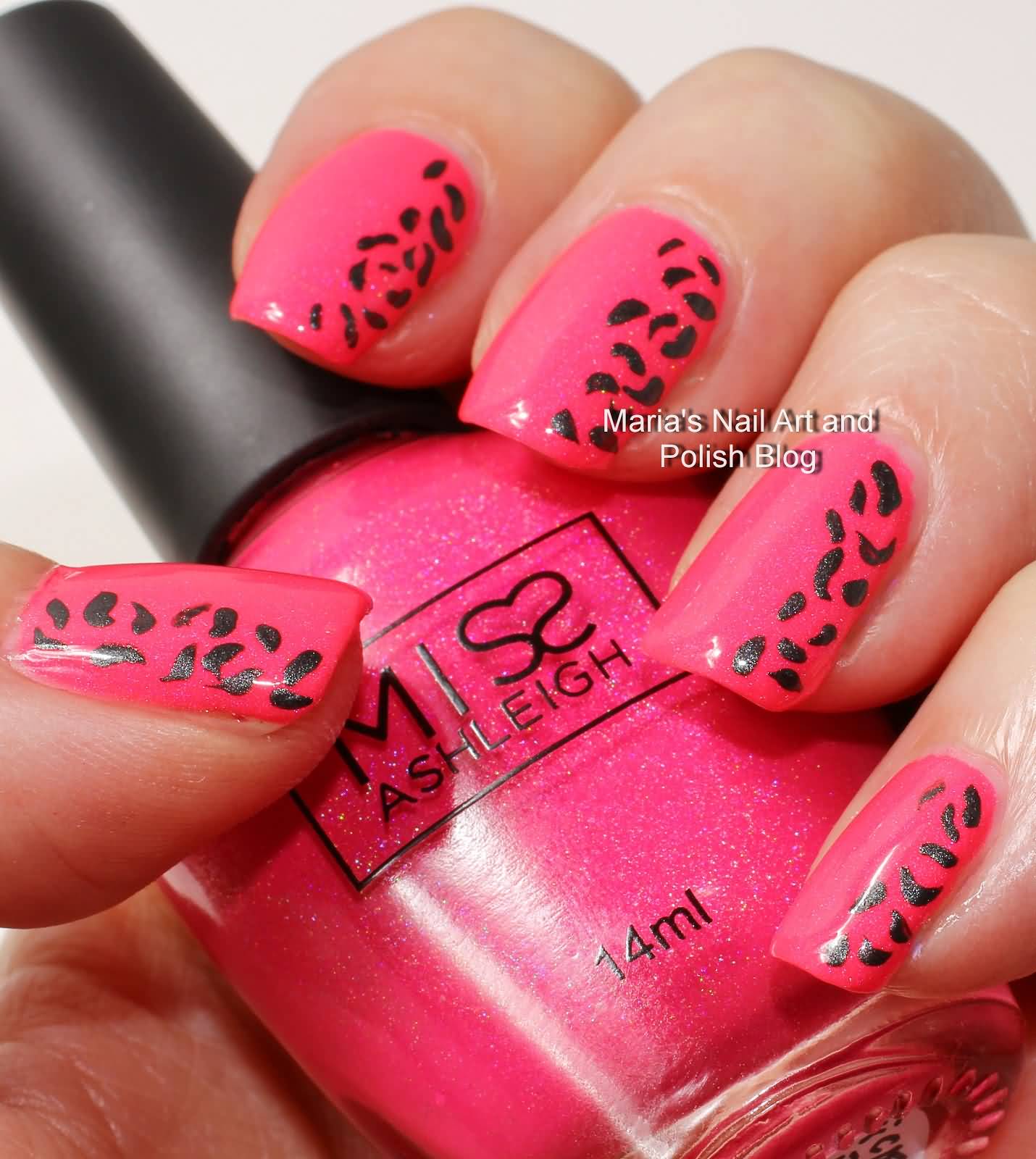 Black And Pink Leopard Print Nail Art