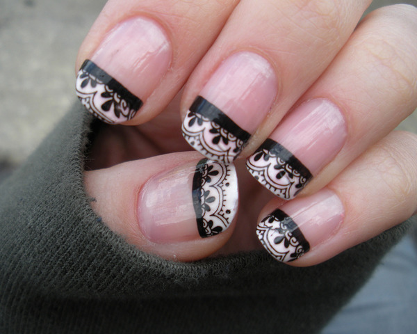 Black And White French Tip Lace Nail Art