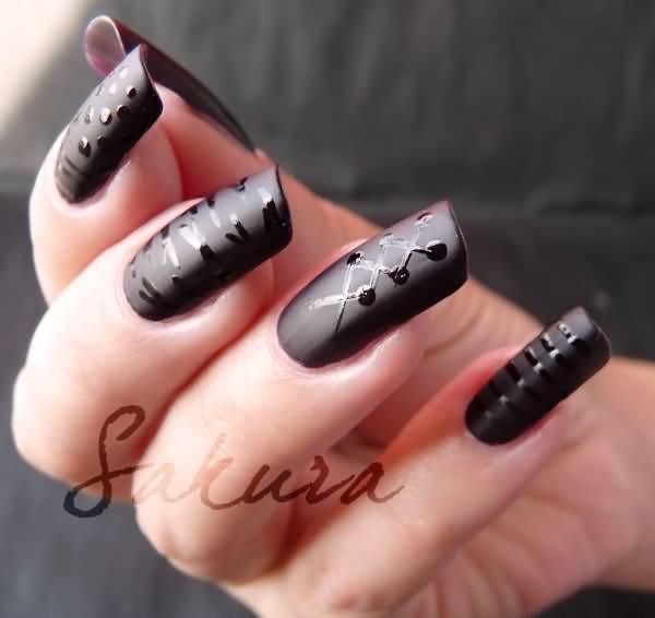 Black Corset Design Acrylic Nail Art