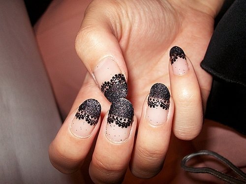 Black French Tip Lace Nail Art Design Idea