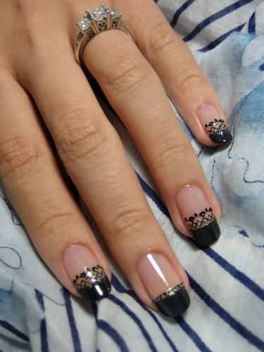 Black French Tip Lace Nail Art