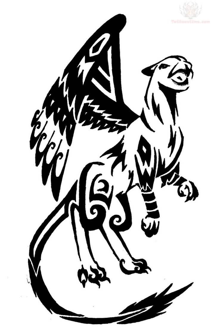 Black Griffin Tribal Tattoo Design