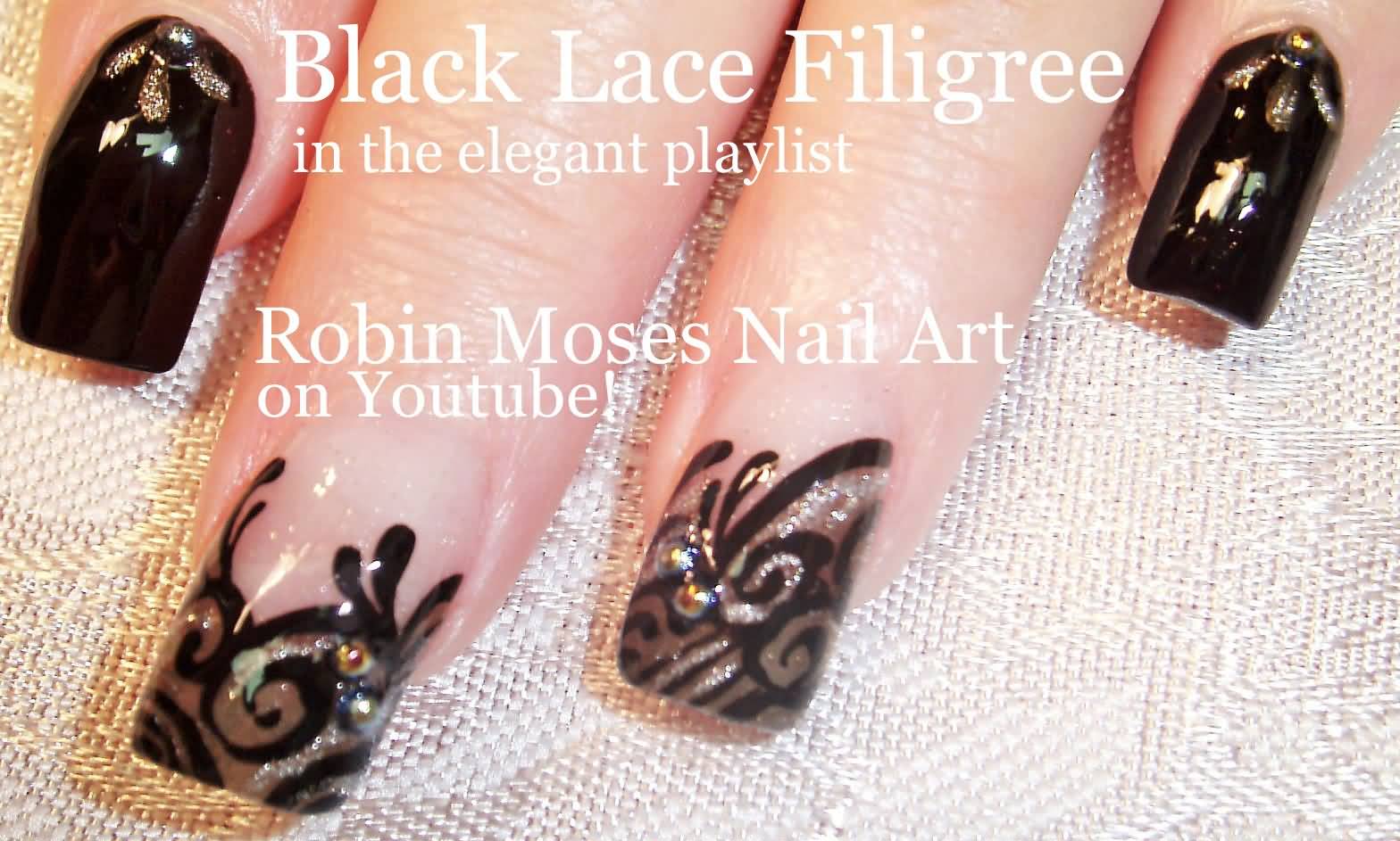 Black Lace Filigree Nail Design