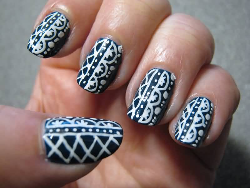 Black Lace Nail Art Design